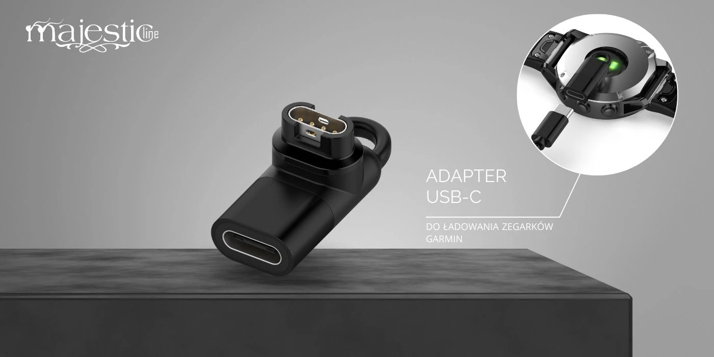USB-C adapteris „MajesticLine“, skirtas „Garmin“ laikrodžių įkrovimui, juodas aprašymas - Prekės nuotrauka