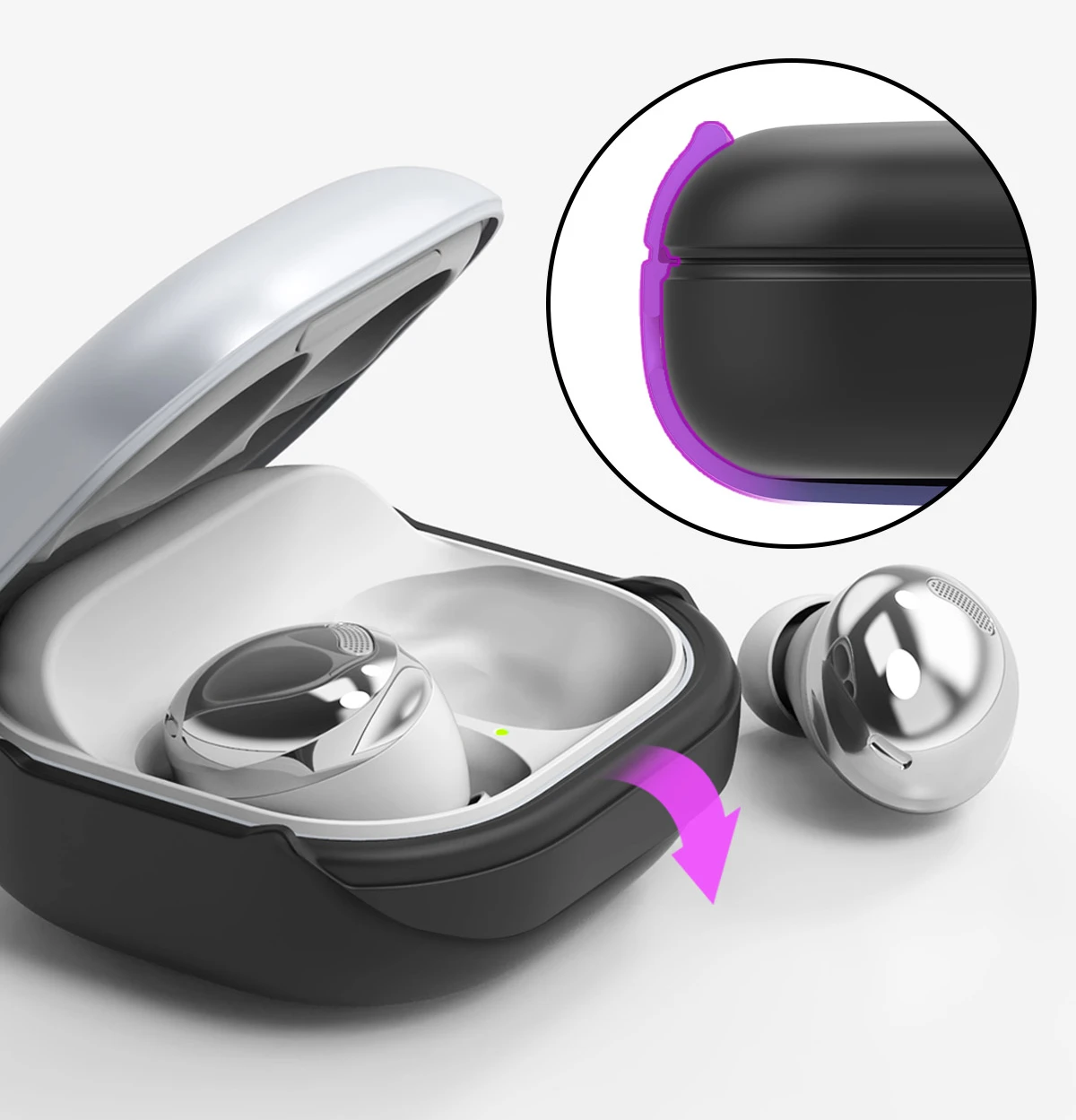 Araree etui Bean Sam Galaxy Buds Live /Pro / Fe violetinė/violetinė AR20-01298F aprašymas - Prekės nuotrauka