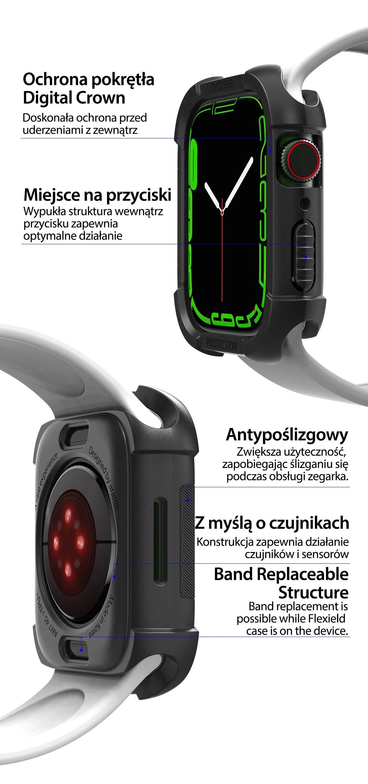 Araree etui Flexield Apple Watch 45mmczarny/juodas AR20-01463A aprašymas - Prekės nuotrauka