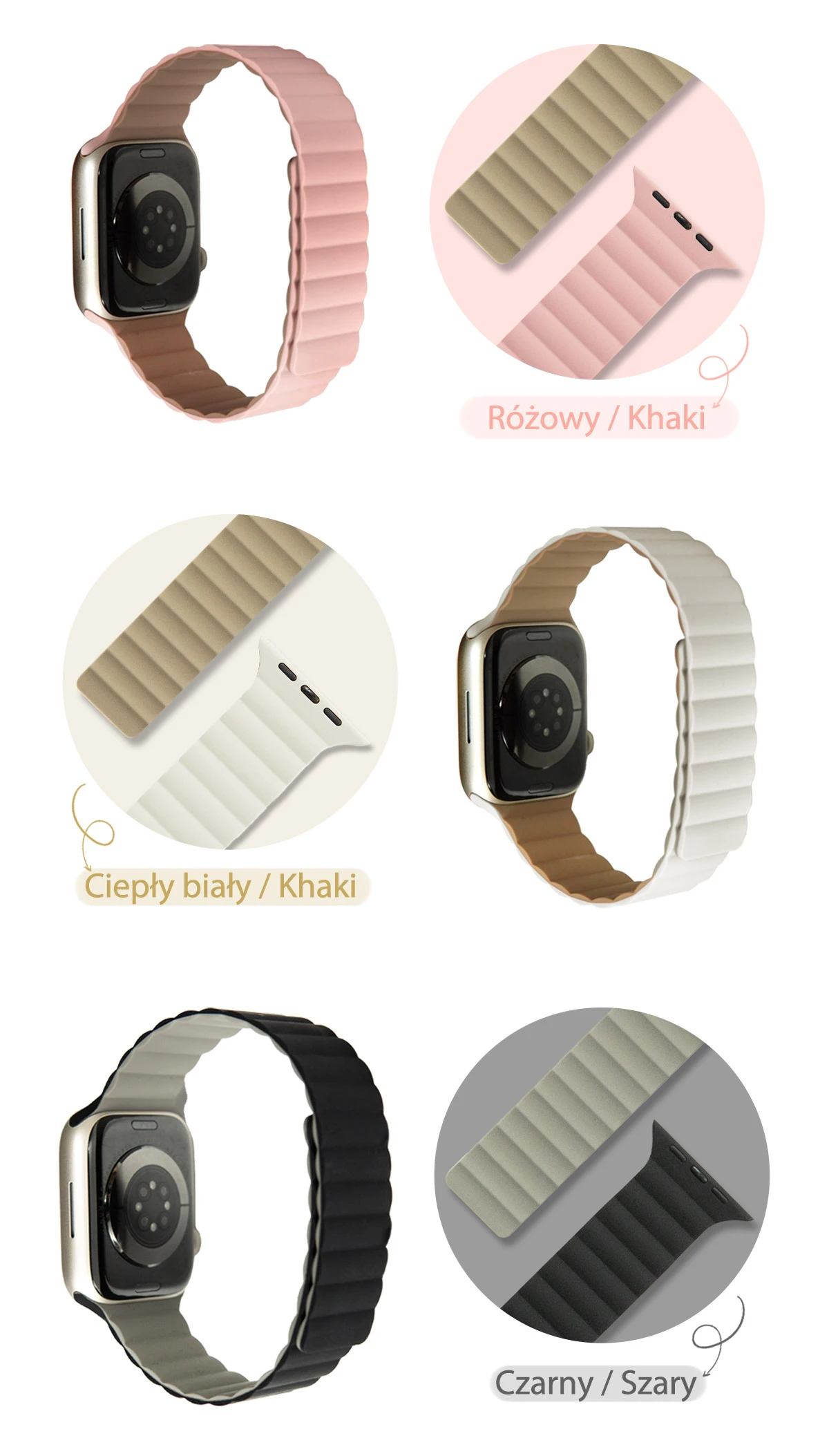 Araree dirželis Silicone Link Apple Watch38/40/41mm balta ir-žalia/warm baltas-khaki AR70-01908C aprašymas - Prekės nuotrauka