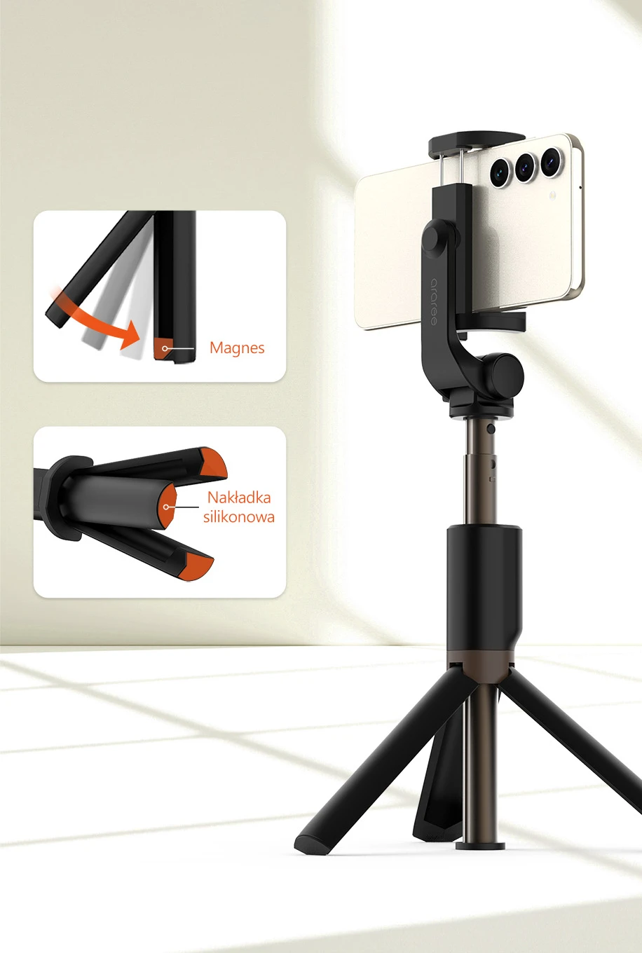 Araree Selfie Stick Bluetooth Selfie Podczarny/juodas Tripod AR60-01729A aprašymas - Prekės nuotrauka