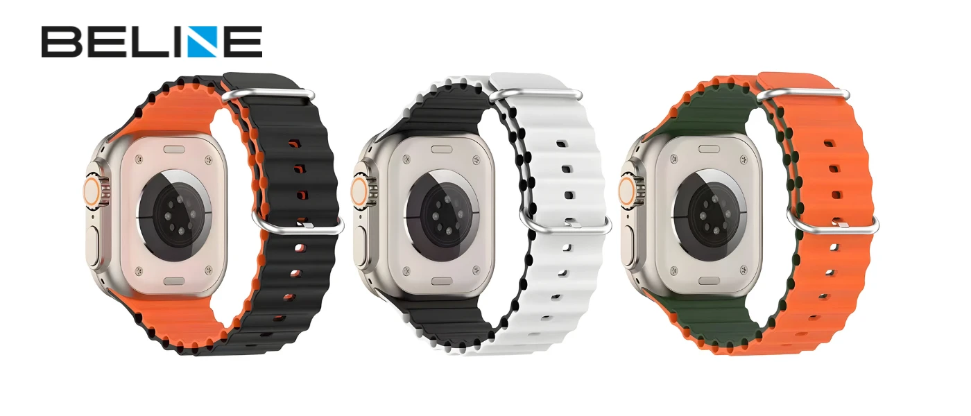 Beline apyrankė Apple Watch silikoninė Waves 38/40/41mm žalios ir oranžinės spalvos box aprašymas - Prekės nuotrauka