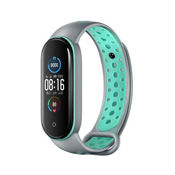 Beline apyrankė Design Mi Band 7/6/5 pilkos ir žalios spalvos aprašymas - Prekės nuotrauka Beline apyrankė Design Mi Band 7/6/5 pilkos ir žalios spalvos aprašymas - Prekės nuotrauka