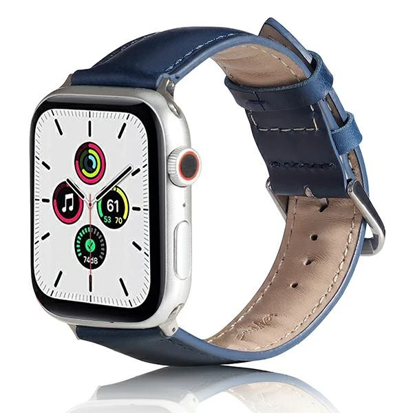 Beline apyrankė Apple Watch Leather 38/40/41mm mėlynos spalvos aprašymas - Prekės nuotrauka