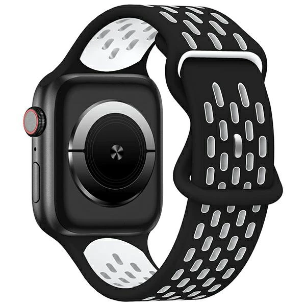 Beline apyrankė Apple Watch New Sport silikoninė 38/40/41mm juodos ir baltos spalvos box aprašymas - Prekės nuotrauka