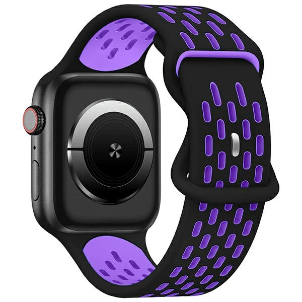 Beline apyrankė Apple Watch New Sport silikoninė 38/40/41mm juodos ir violetinės spalvos box aprašymas - Prekės nuotrauka