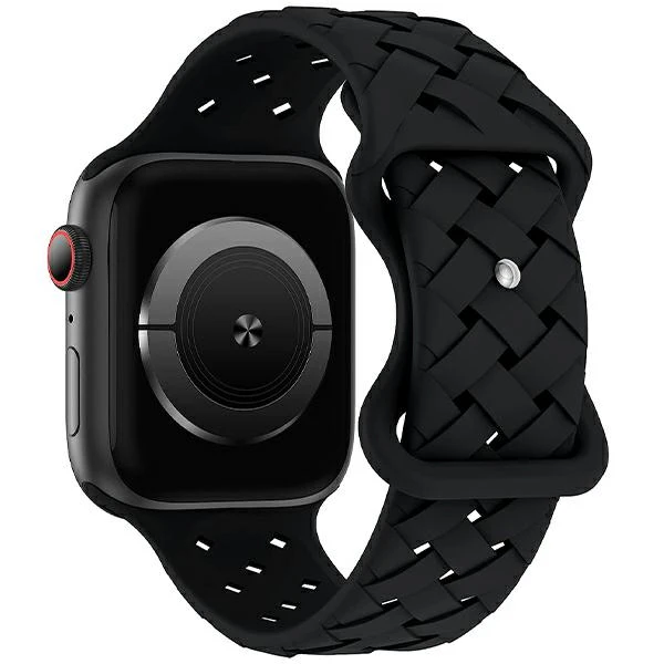 Beline apyrankė Apple Watch silikoninė Woven 42/44/45/49mm juodos spalvos box aprašymas - Prekės nuotrauka