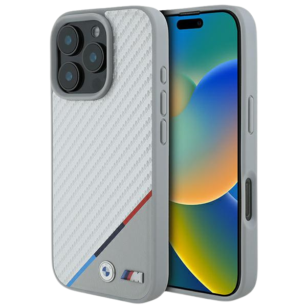 BMW BMHMP16L23 PUDTS Apple iPhone 16 Pro 6.3″ pilkas kietas dėklas M Carbon Tricolor Line MagSafe aprašymas - Prekės nuotrauka BMW BMHMP16L23 PUDTS Apple iPhone 16 Pro 6.3″ pilkas kietas dėklas M Carbon Tricolor Line MagSafe aprašymas - Prekės nuotrauka