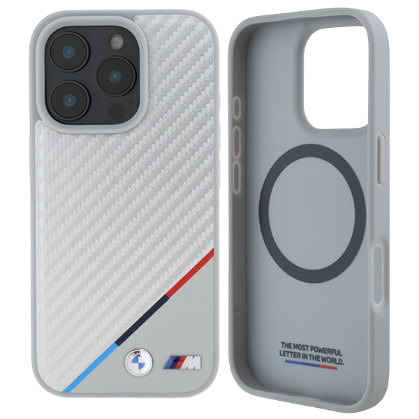 BMW BMHMP16L23 PUDTS Apple iPhone 16 Pro 6.3″ pilkas kietas dėklas M Carbon Tricolor Line MagSafe aprašymas - Prekės nuotrauka BMW BMHMP16L23 PUDTS Apple iPhone 16 Pro 6.3″ pilkas kietas dėklas M Carbon Tricolor Line MagSafe aprašymas - Prekės nuotrauka