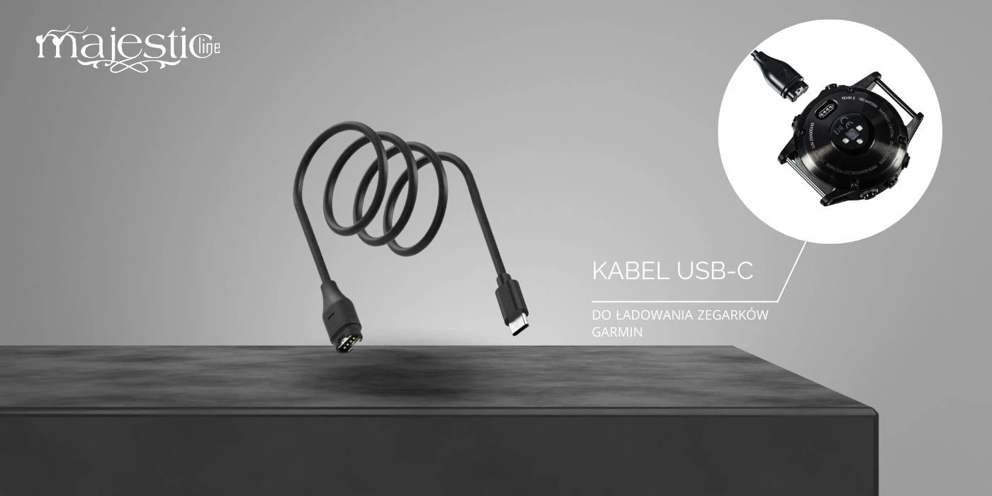 USB-C laidas „MajesticLine“, skirtas „Garmin“ laikrodžių įkrovimui, 1 m, juodas aprašymas - Prekės nuotrauka