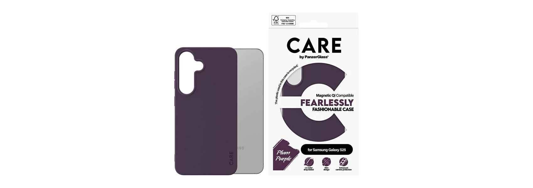 Dėklas Panzer Glass CARE by PanzerGlass Fashion QI Samsung Galaxy S25 violetinės spalvos aprašymas - Prekės nuotrauka