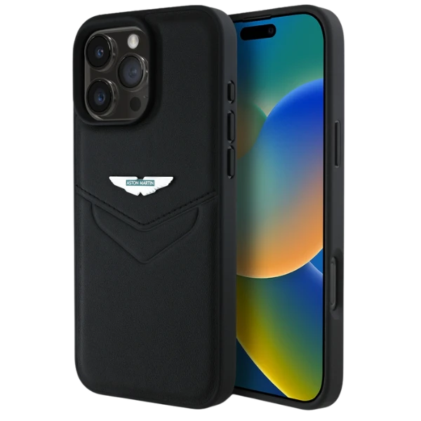 Dėklas Aston Martin HC Leather Victory Design Apple iPhone 16 Pro Max juodos spalvos aprašymas - Prekės nuotrauka