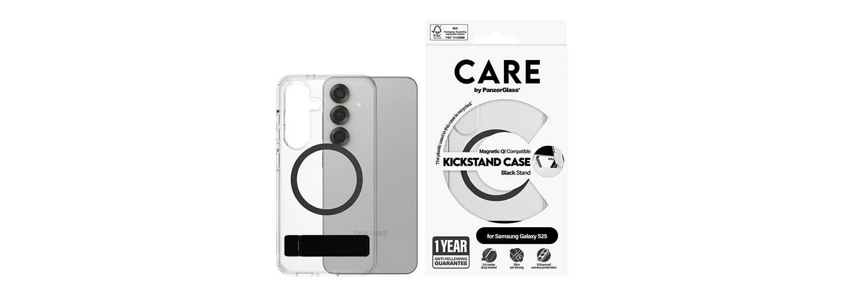 Dėklas Panzer Glass CARE by PanzerGlass Feature Juodas Kickstand & QI Samsung Galaxy S25 skaidrus aprašymas - Prekės nuotrauka Dėklas Panzer Glass CARE by PanzerGlass Feature Juodas Kickstand & QI Samsung Galaxy S25 skaidrus aprašymas - Prekės nuotrauka