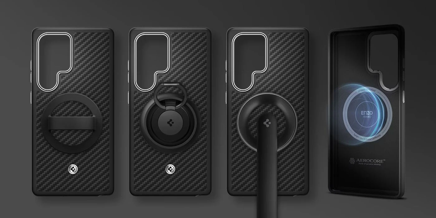 Spigen FPS938PGABW Enzo Aramid dėklas Samsung Galaxy S25 Ultra, juodas sidabras aprašymas - Prekės nuotrauka