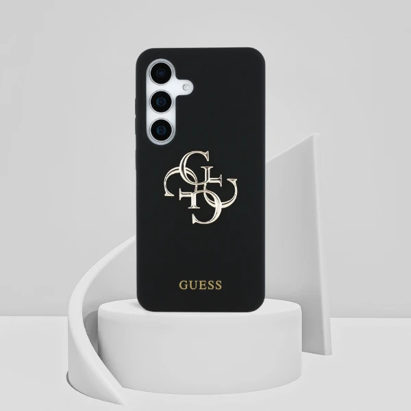 Dėklas Guess Silicone Big 4G Logo Bottom Script Samsung Galaxy S25 juodos spalvos aprašymas - Prekės nuotrauka