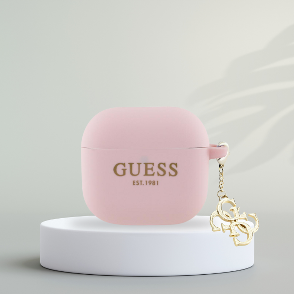 Dėklas Guess GUA4LECG4P AirPods 4 cover pink Silicone 4G Charm aprašymas - Prekės nuotrauka