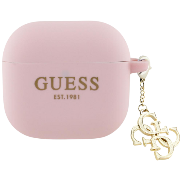 Dėklas Guess GUA4LECG4P AirPods 4 cover pink Silicone 4G Charm aprašymas - Prekės nuotrauka