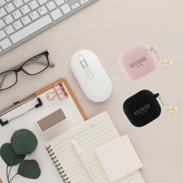 Dėklas Guess GUA4LECG4P AirPods 4 cover pink Silicone 4G Charm aprašymas - Prekės nuotrauka