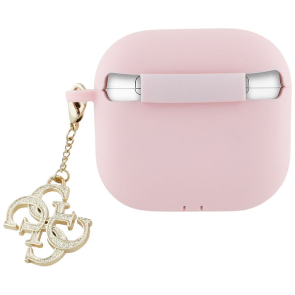 Dėklas Guess GUA4LECG4P AirPods 4 cover pink Silicone 4G Charm aprašymas - Prekės nuotrauka