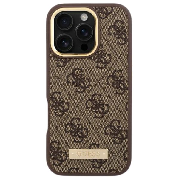 Guess 4G Logo Plate MagSafe Apple iPhone 16 Pro Case - dėklas telefonui rudos saplvos aprašymas - Prekės nuotrauka Guess 4G Logo Plate MagSafe Apple iPhone 16 Pro Case - dėklas telefonui rudos saplvos aprašymas - Prekės nuotrauka