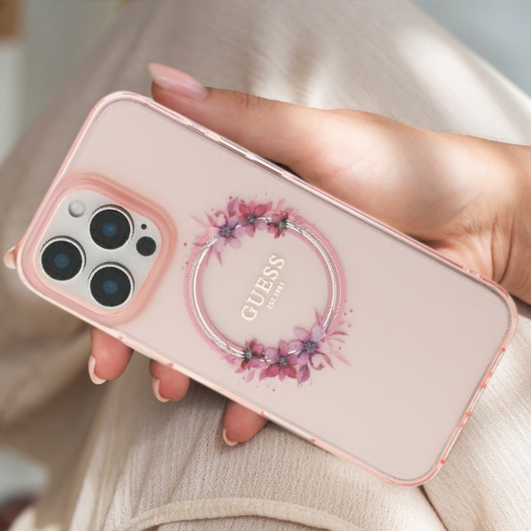 Guess GUHMP16MHFWFCT Apple iPhone 16 Plus 6.7″ skaidrus kietas dėklas IML Flowers Wreath MagSaf aprašymas - Prekės nuotrauka Guess GUHMP16MHFWFCT Apple iPhone 16 Plus 6.7″ skaidrus kietas dėklas IML Flowers Wreath MagSaf aprašymas - Prekės nuotrauka