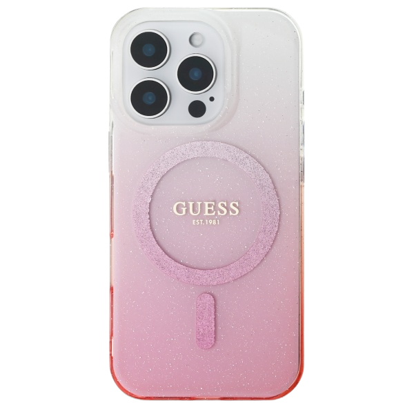Guess GUHMP16SHGRCELP Apple iPhone 16 6.1″ rožinės spalvos kietas dėklas IML Glitter Gradient MagSafe aprašymas - Prekės nuotrauka Guess GUHMP16SHGRCELP Apple iPhone 16 6.1″ rožinės spalvos kietas dėklas IML Glitter Gradient MagSafe aprašymas - Prekės nuotrauka