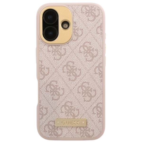 Guess GUHMP16SU4GPRP Apple iPhone 16 6.1″ rožinės spalvos kietas dėklas 4G Logo Plate MagSafe aprašymas - Prekės nuotrauka