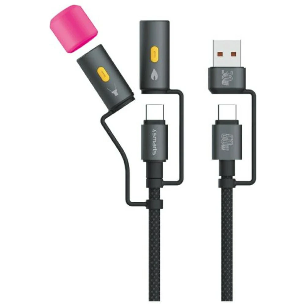 4Smarts 4in1 USB-C Cable Set Explorer 60W 1m juodas aprašymas - Prekės nuotrauka 4Smarts 4in1 USB-C Cable Set Explorer 60W 1m juodas aprašymas - Prekės nuotrauka
