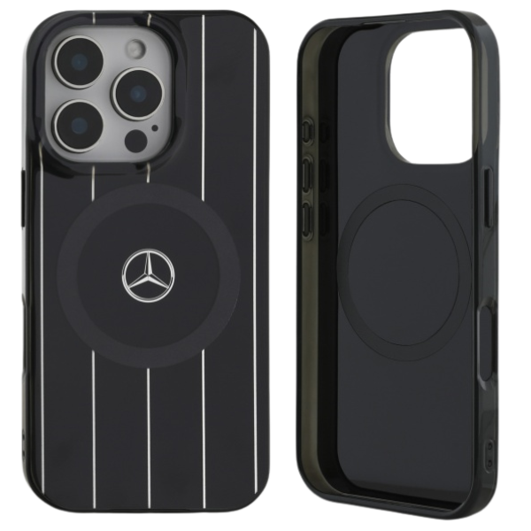 Mercedes MEHMP16S23HRSK Apple iPhone 16 6.1″ juodos spalvos kietas dėklas MB Double Layer Crossed Lines MagSafe aprašymas - Prekės nuotrauka Mercedes MEHMP16S23HRSK Apple iPhone 16 6.1″ juodos spalvos kietas dėklas MB Double Layer Crossed Lines MagSafe aprašymas - Prekės nuotrauka