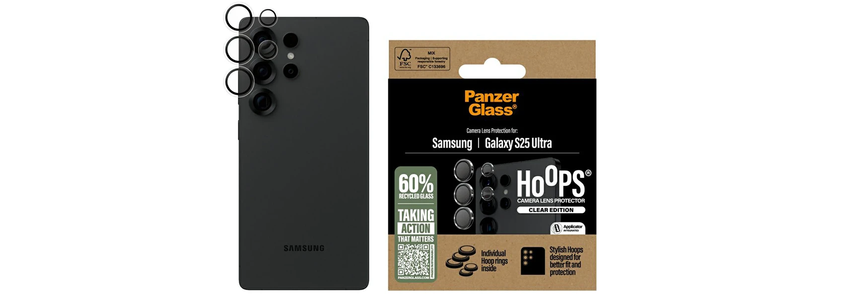 Panzer Glass PanzerGlass Hoops objektyvo apsauga Samsung Galaxy S25 Ultra, skaidrus aprašymas - Prekės nuotrauka