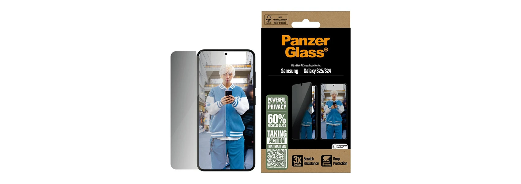 Panzer Glass Stiklas su privatumo apsauga PanzerGlass Ultra-Wide Fit Samsung Galaxy S25 aprašymas - Prekės nuotrauka