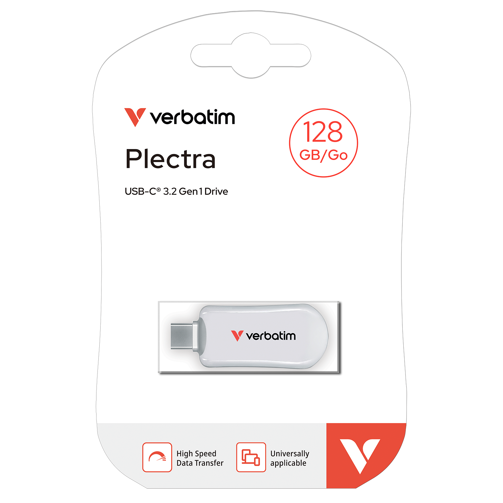 „Verbatim“ USB atmintinė, USB C, 128 GB, „Plectra“, „balta“, 30229, USB C aprašymas - Prekės nuotrauka