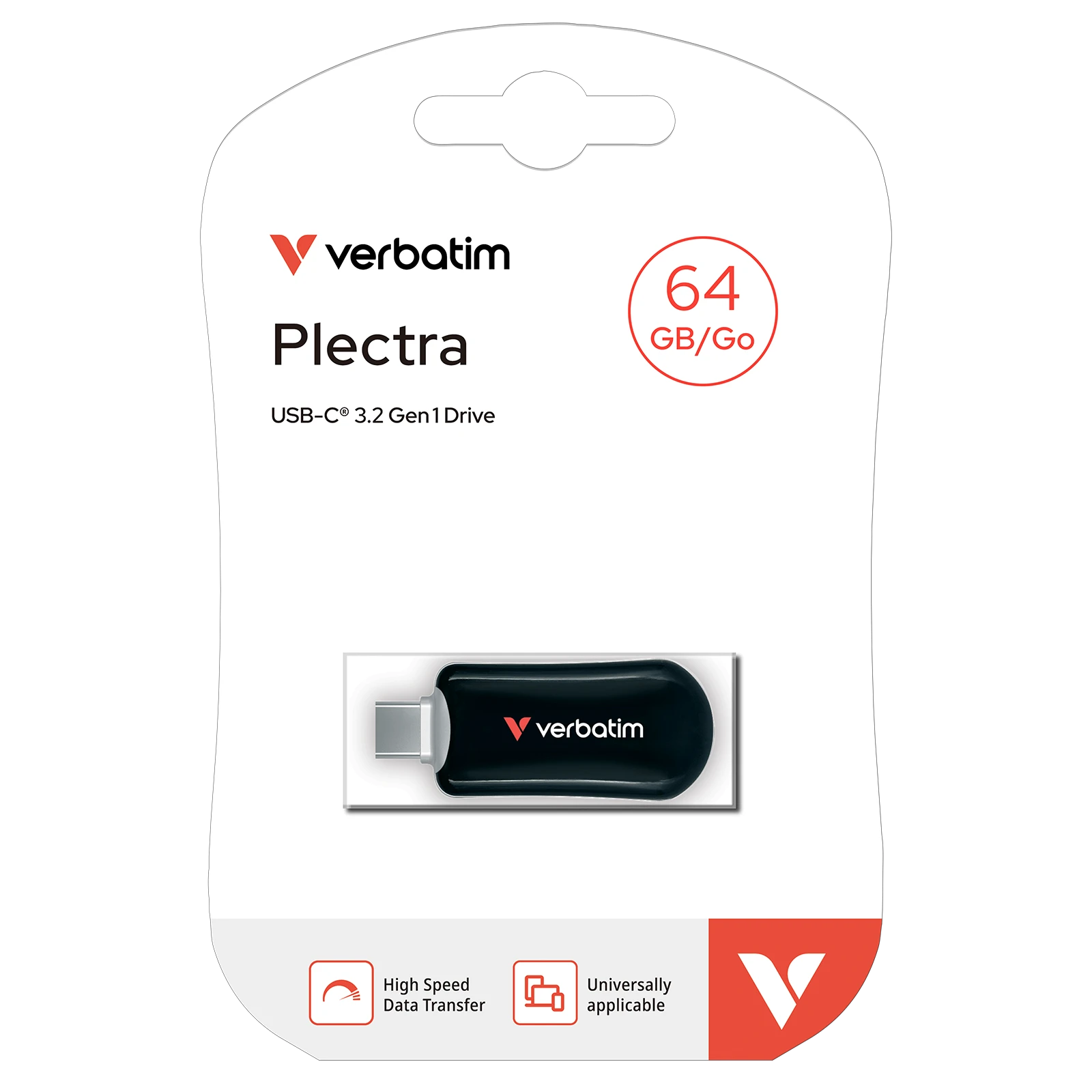 Pendrive Verbatim Plectra 64GB USB-C juodos spalvos 30224 aprašymas - Prekės nuotrauka