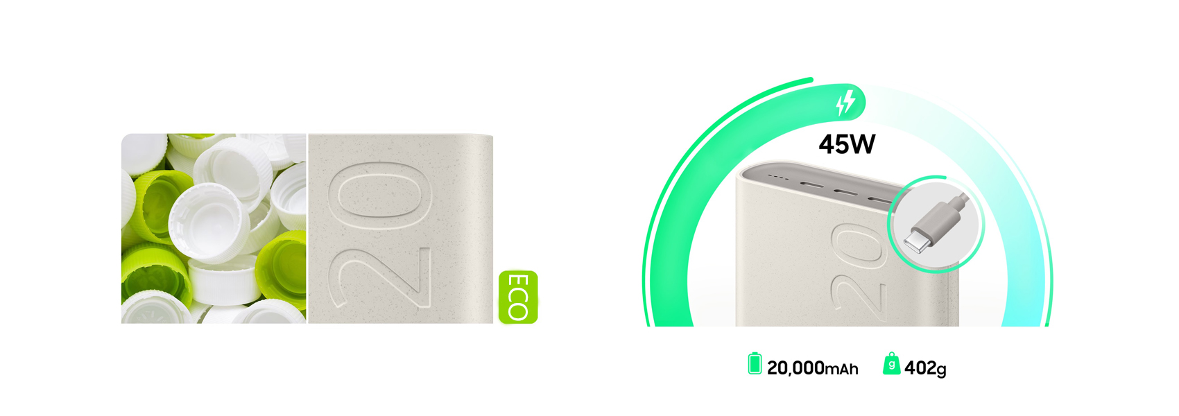 Nešiojamoji baterija Samsung EB-P4520XU 20000 mAh 45W 3xUSB-C smėlio/smėlinės spalvos aprašymas - Prekės nuotrauka Nešiojamoji baterija Samsung EB-P4520XU 20000 mAh 45W 3xUSB-C smėlio/smėlinės spalvos aprašymas - Prekės nuotrauka