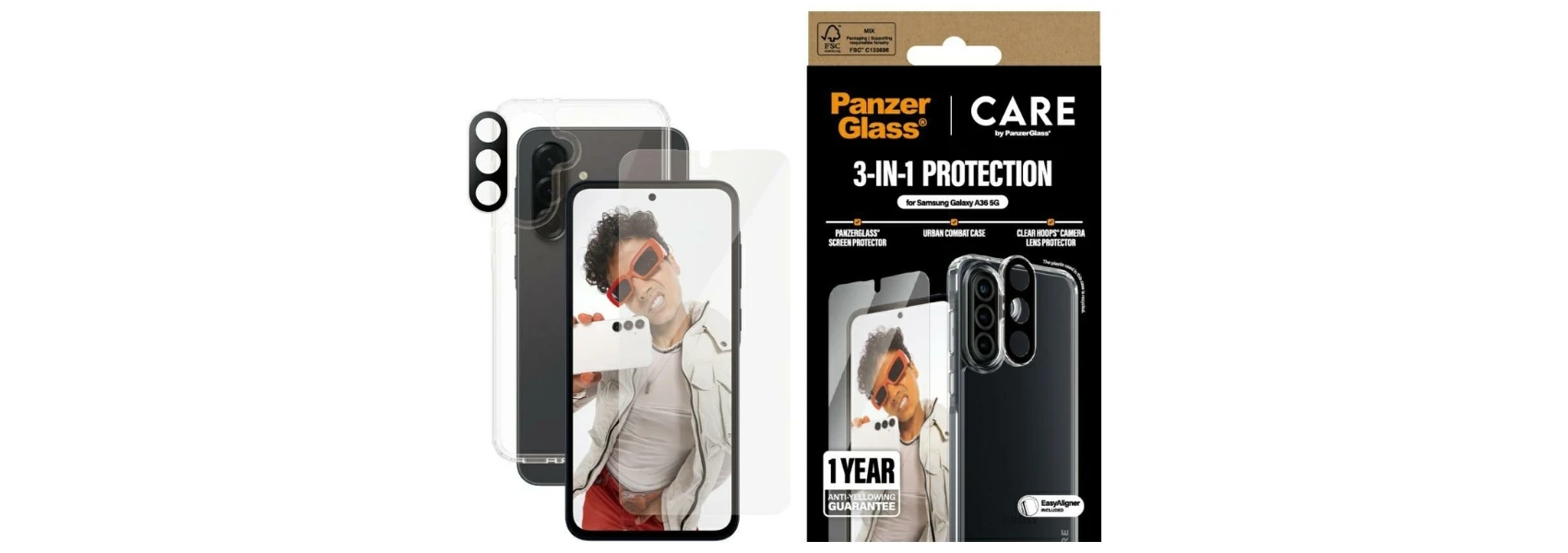 Panzer Glass Apsauginis rinkinys CARE by PanzerGlass Flagship 3in1 dėklas+apsauginis stiklas+kameros apsauga Samsung Galaxy A36 5G aprašymas - Prekės nuotrauka Panzer Glass Apsauginis rinkinys CARE by PanzerGlass Flagship 3in1 dėklas+apsauginis stiklas+kameros apsauga Samsung Galaxy A36 5G aprašymas - Prekės nuotrauka