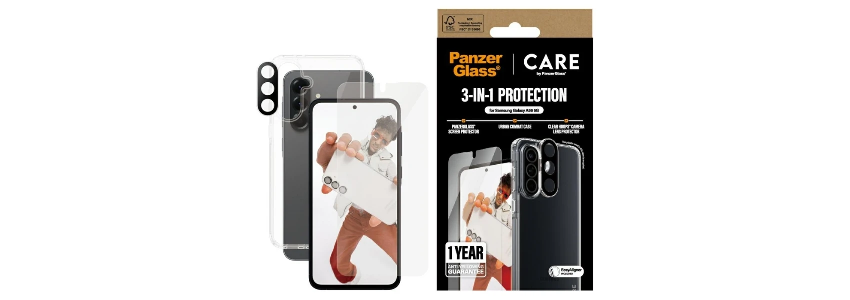 Panzer Glass Apsauginis rinkinys CARE by PanzerGlass Flagship 3in1 dėklas+apsauginis stiklas+kameros apsauga Samsung Galaxy A56 5G aprašymas - Prekės nuotrauka Panzer Glass Apsauginis rinkinys CARE by PanzerGlass Flagship 3in1 dėklas+apsauginis stiklas+kameros apsauga Samsung Galaxy A56 5G aprašymas - Prekės nuotrauka
