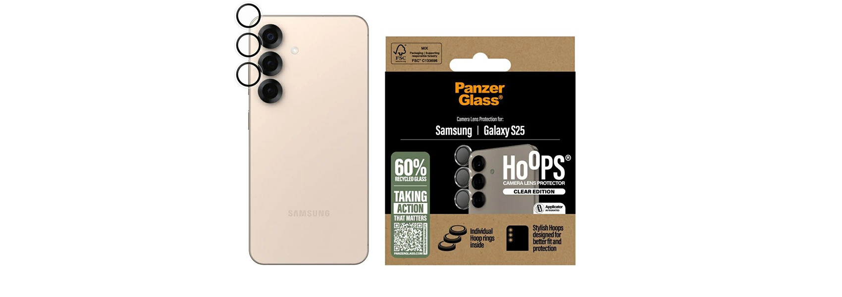 „Panzer Glass PanzerGlass Hoops“ objektyvo apsauga „Samsung Galaxy S25“, permatoma aprašymas - Prekės nuotrauka „Panzer Glass PanzerGlass Hoops“ objektyvo apsauga „Samsung Galaxy S25“, permatoma aprašymas - Prekės nuotrauka
