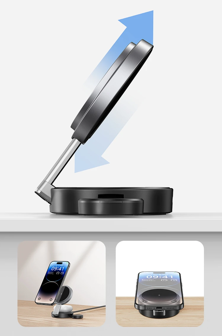 USAMS sulankstomas indukcinis įkroviklis 3in1 15W Apple iPhone + Watch + AirPods CD234WXC01 (US-CD234) aprašymas - Prekės nuotrauka