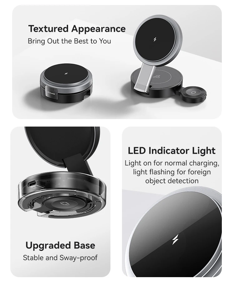 USAMS sulankstomas indukcinis įkroviklis 3in1 15W Apple iPhone + Watch + AirPods CD234WXC01 (US-CD234) aprašymas - Prekės nuotrauka
