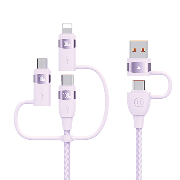 USAMS Kabelis U85 2xUSB-C/USB/Micro-USB/ Lightning 6in1 1,2m 100W PD Fast Charge violetinės spalvos SJ645USB02 (US-SJ645) aprašymas - Prekės nuotrauka USAMS Kabelis U85 2xUSB-C/USB/Micro-USB/ Lightning 6in1 1,2m 100W PD Fast Charge violetinės spalvos SJ645USB02 (US-SJ645) aprašymas - Prekės nuotrauka