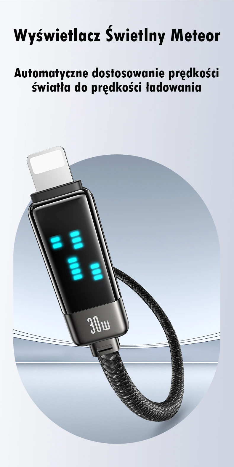USAMS Kabelis USB-C į Lightning 30W 1.2m cinko lydinio greito įkrovimo duomenų kabelis Meteor Series SJ743USB02 (US-SJ743) aprašymas - Prekės nuotrauka