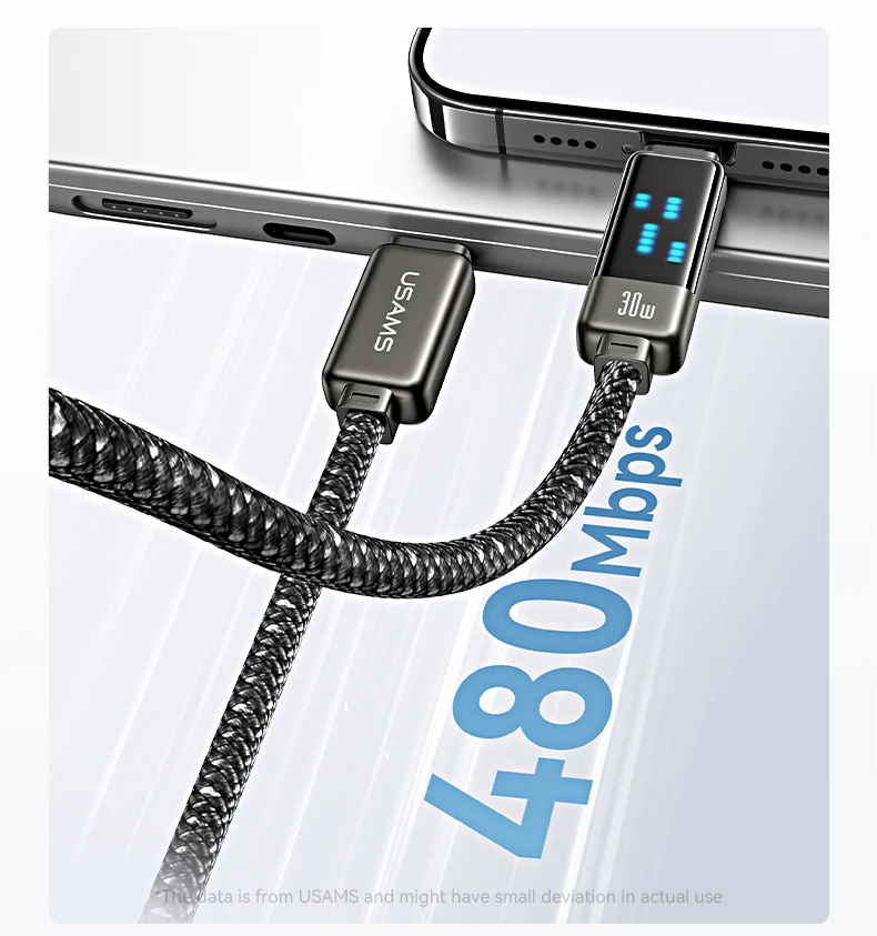 USAMS Kabelis USB-C į Lightning 30W 1.2m cinko lydinio greito įkrovimo duomenų kabelis Meteor Series SJ743USB02 (US-SJ743) aprašymas - Prekės nuotrauka
