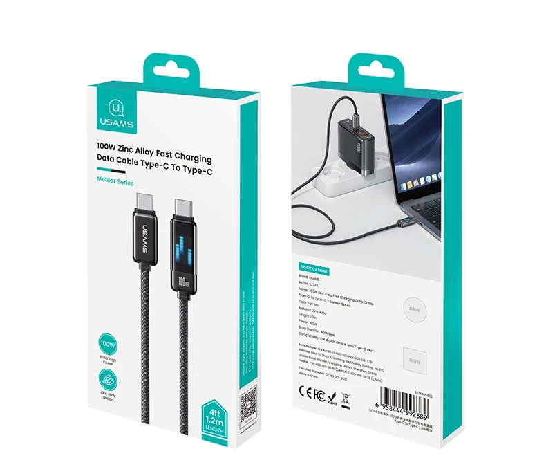 USAMS Kabelis USB-C į USB-C 100W 1.2m cinko lydinio greito įkrovimo duomenų kabelis Meteor Series SJ744USB02 (US-SJ744) aprašymas - Prekės nuotrauka USAMS Kabelis USB-C į USB-C 100W 1.2m cinko lydinio greito įkrovimo duomenų kabelis Meteor Series SJ744USB02 (US-SJ744) aprašymas - Prekės nuotrauka