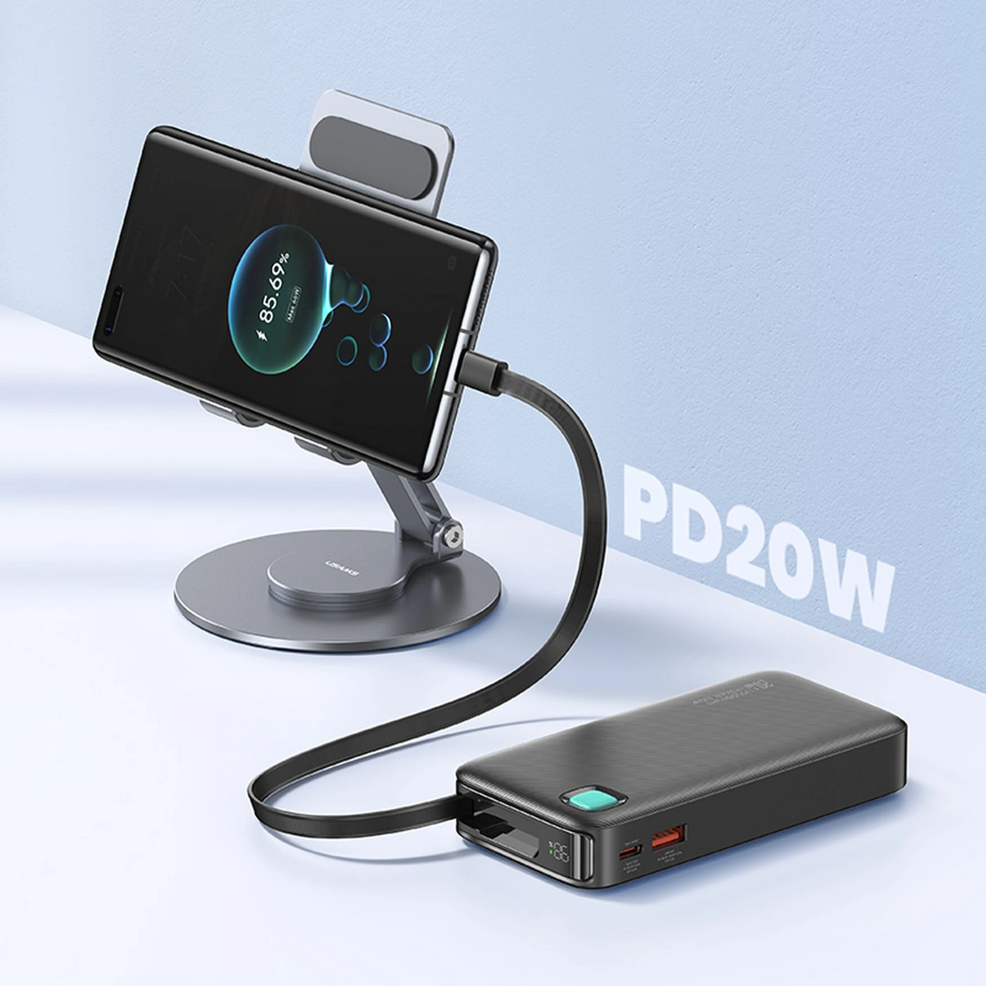USAMS Powerbank su kabeliu USB-C Retractable 10000 mAh PD 20W Fast Charge XY Series violetinės spalvos 10KCD22403 (US-CD224) aprašymas - Prekės nuotrauka USAMS Powerbank su kabeliu USB-C Retractable 10000 mAh PD 20W Fast Charge XY Series violetinės spalvos 10KCD22403 (US-CD224) aprašymas - Prekės nuotrauka