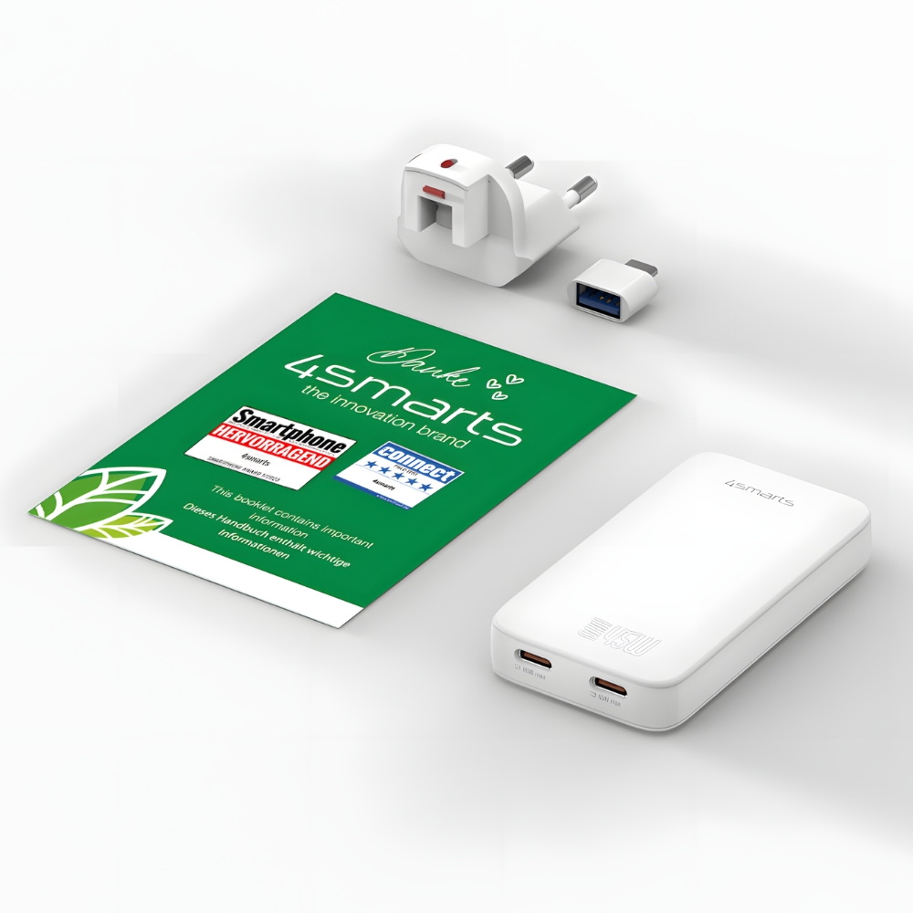 4smarts FlatPlug SlimDual 45W GaN 2xUSB-C balta aprašymas - Prekės nuotrauka 4smarts FlatPlug SlimDual 45W GaN 2xUSB-C balta aprašymas - Prekės nuotrauka