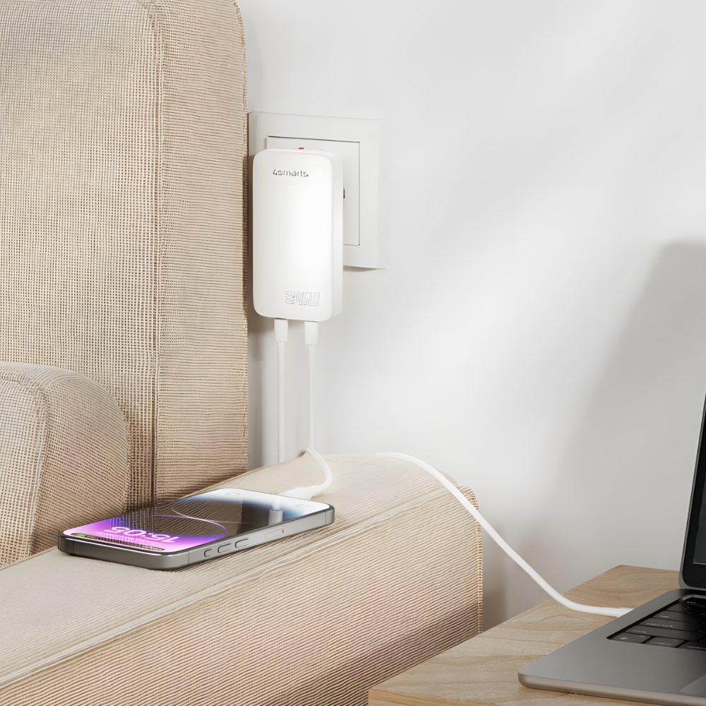 4smarts FlatPlug SlimDual 45W GaN 2xUSB-C balta aprašymas - Prekės nuotrauka 4smarts FlatPlug SlimDual 45W GaN 2xUSB-C balta aprašymas - Prekės nuotrauka