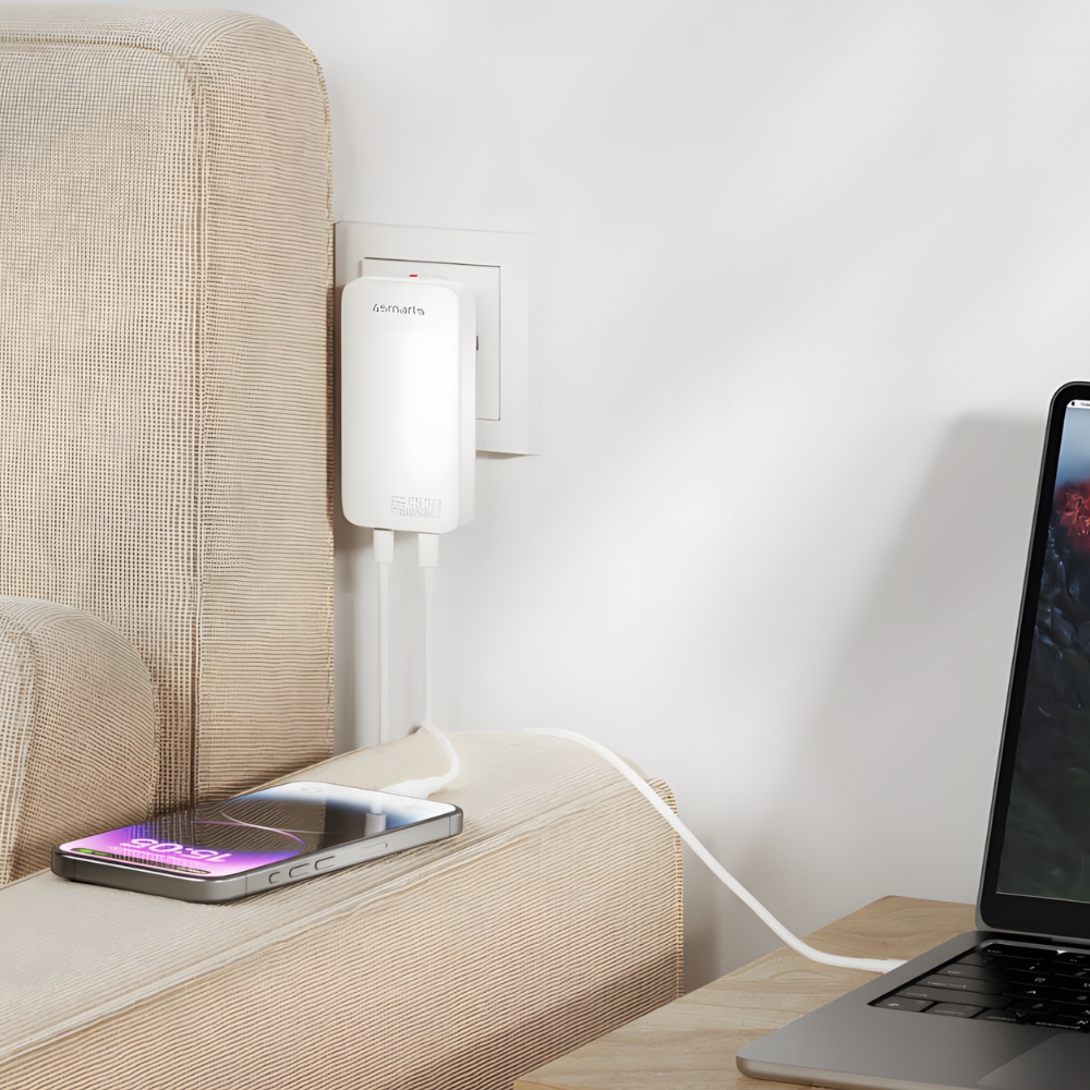 4smarts FlatPlug SlimDual 65W GaN 2xUSB-C balta aprašymas - Prekės nuotrauka 4smarts FlatPlug SlimDual 65W GaN 2xUSB-C balta aprašymas - Prekės nuotrauka