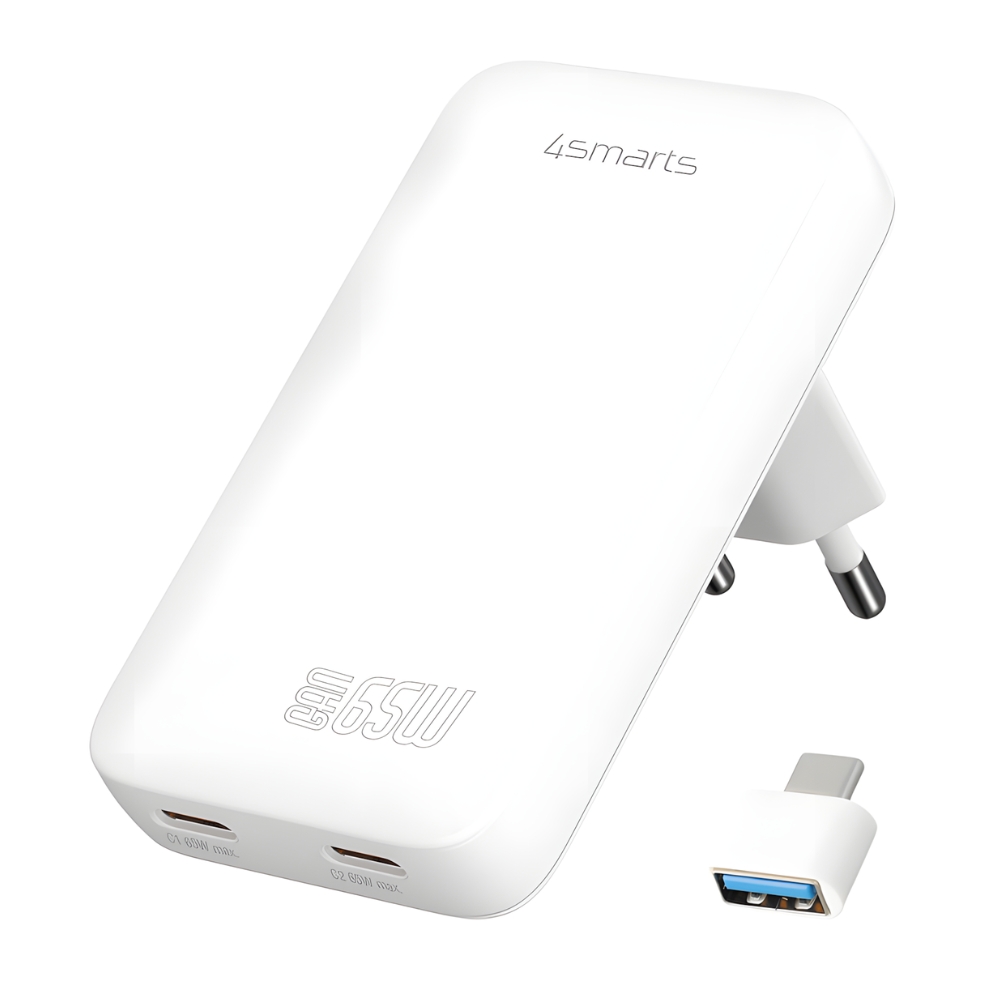 4smarts FlatPlug SlimDual 65W GaN 2xUSB-C balta aprašymas - Prekės nuotrauka 4smarts FlatPlug SlimDual 65W GaN 2xUSB-C balta aprašymas - Prekės nuotrauka