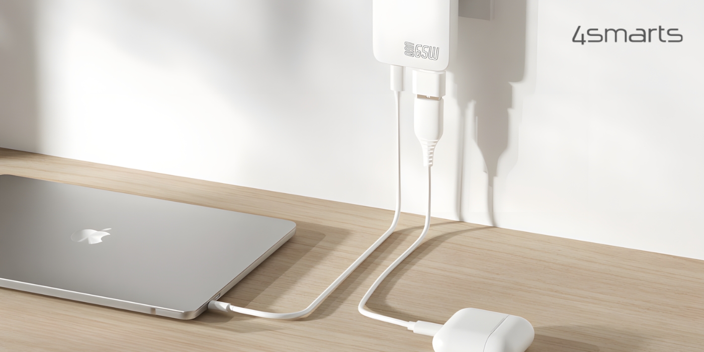 4smarts FlatPlug SlimDual 65W GaN 2xUSB-C balta aprašymas - Prekės nuotrauka 4smarts FlatPlug SlimDual 65W GaN 2xUSB-C balta aprašymas - Prekės nuotrauka
