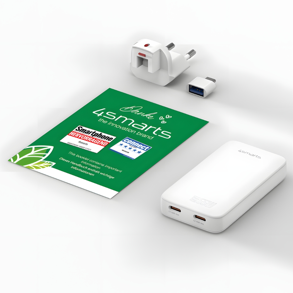 4smarts FlatPlug SlimDual 65W GaN 2xUSB-C balta aprašymas - Prekės nuotrauka 4smarts FlatPlug SlimDual 65W GaN 2xUSB-C balta aprašymas - Prekės nuotrauka